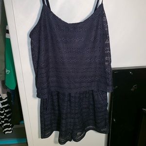 Navy Blue Lace Romper